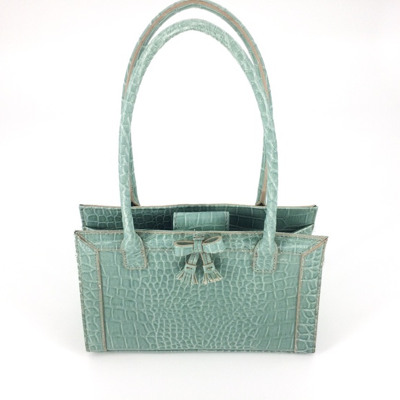 Vintage LIZ CLAIBORNE Faux Reptile Turquoise Bag - Picture 1 of 8